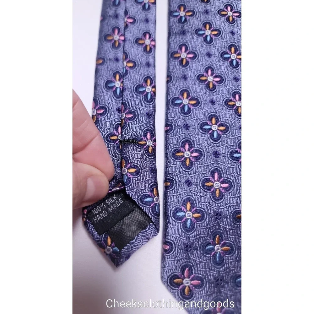 Bruno Pattelli Silk Neckties Set of 2 Geometric Floral Pattern Hand Made